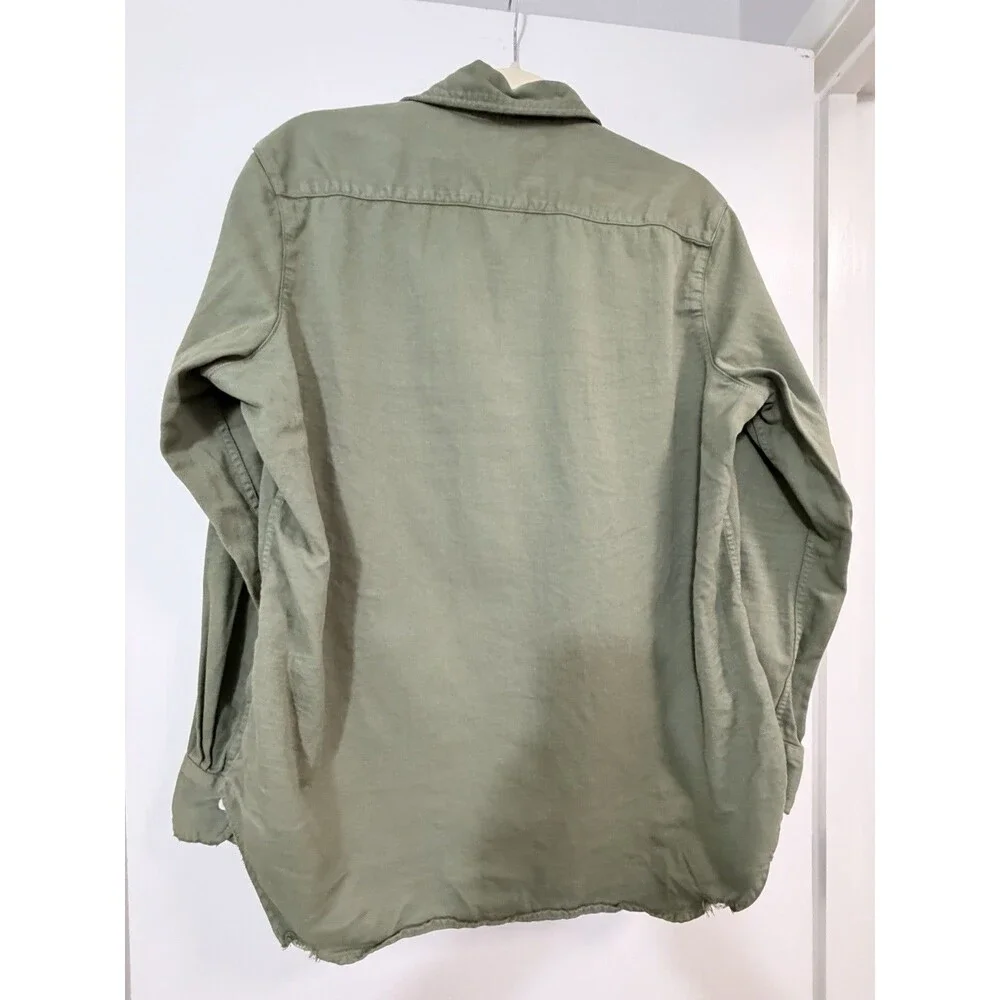 Frank & Eileen Barry Button Up Shirt Blouse In Army Green Sz M